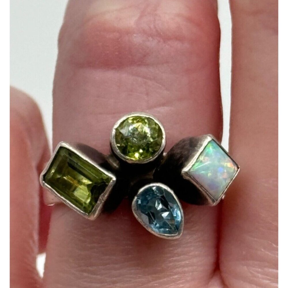 Sharon Sandoval San Felipe Pueblo Sterling Silver Multi Stone Lab Opal Ring
